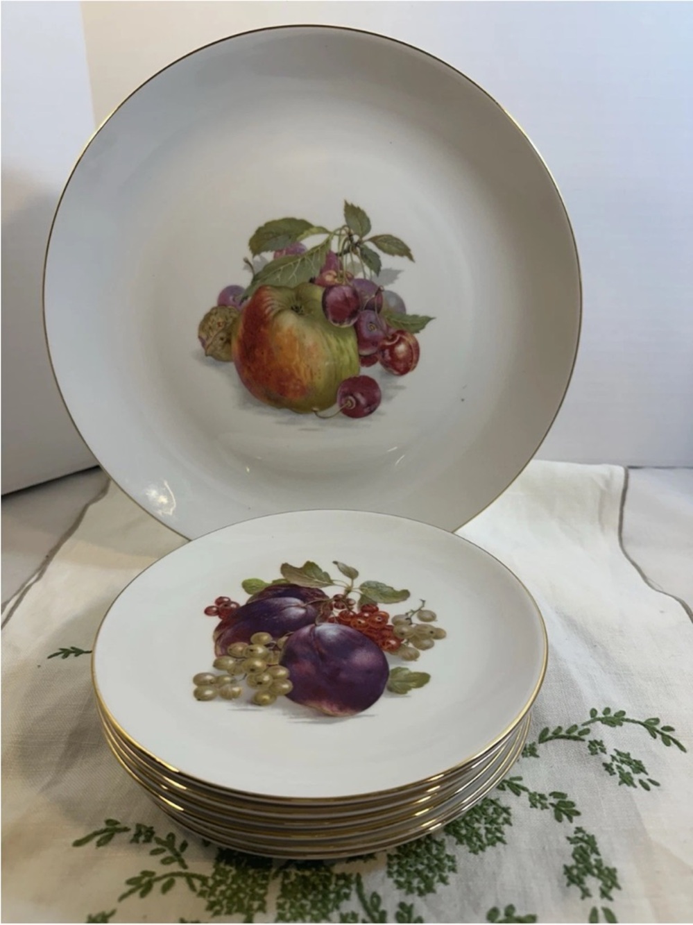 Bavarian China Platter And 6 Dessert Plates Fruit Botanical Schumann Arzberg